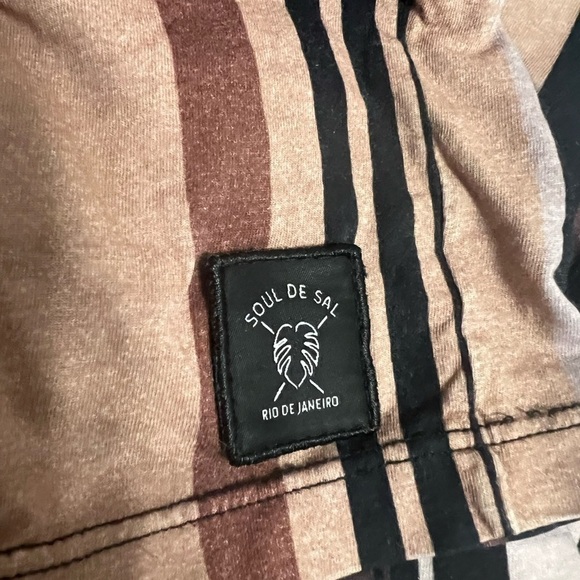 Farm Rio striped T-shirt women P large brown black tan short sleeve - Picture 9 of 12